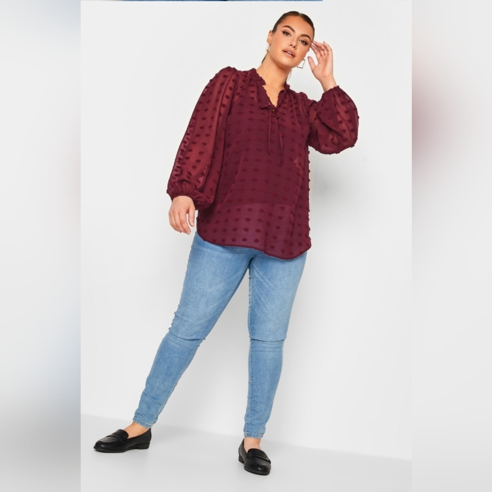 SHEIN  Wine Red Dobby Blouse